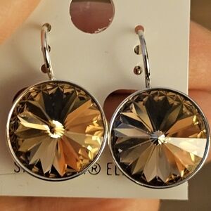 New! Swarovski Element 15mm Earrings Brown Round Wedding. Party Shiny Sparkle